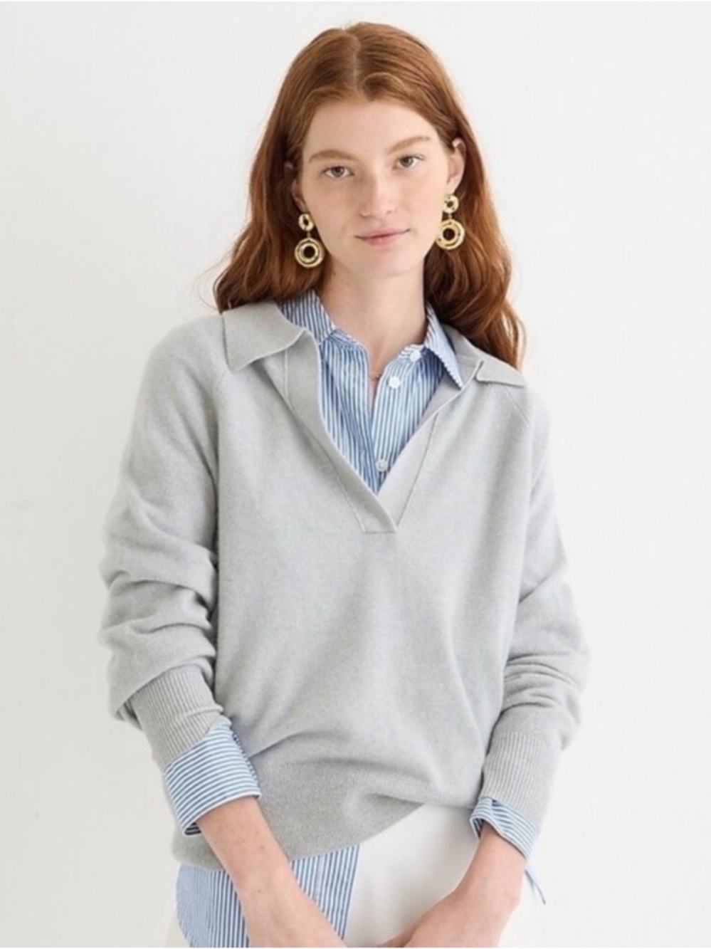 J. Crew 100% Cashmere Light Gray V-Neck Collared Polo Sweater EUC - Picture 12 of 12